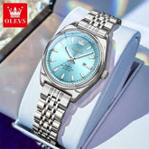 OLEVS New 3703 Watches Woman Elegant Quartz Watch Waterproof Luminous Stainless Steel Date Watches Woman Bracelet Gifts Box Khamik Shop Online