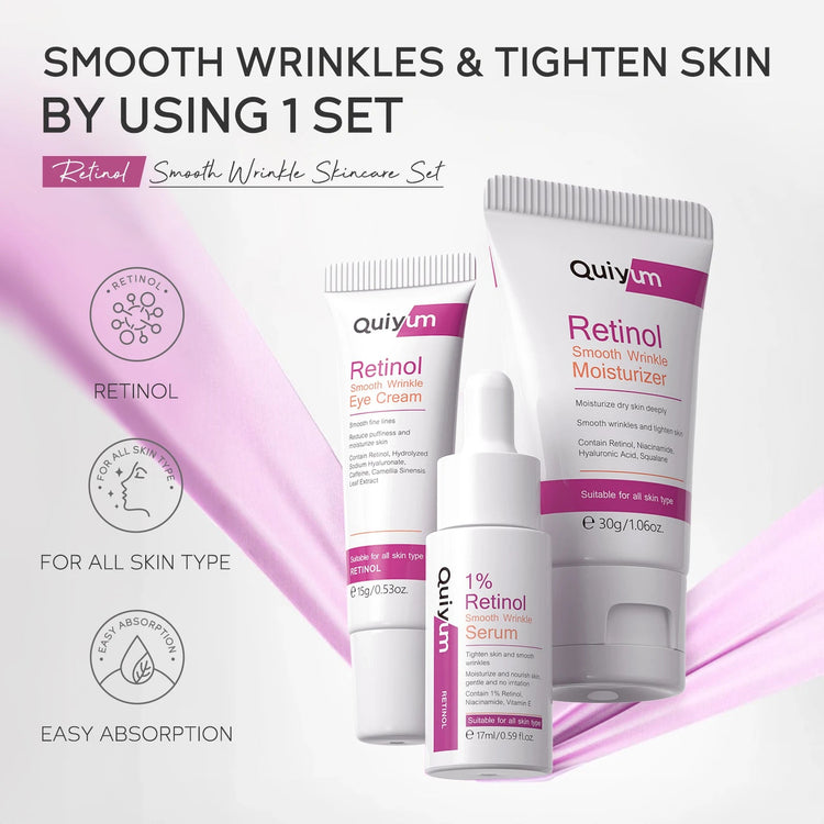 QUIYUM Retinol+Hyaluronic Acid Wrinkle Skincare Set Smooth Wrinkles & Fine Lines Improve Skin Elasticity & Radiance Khamik Shop Online