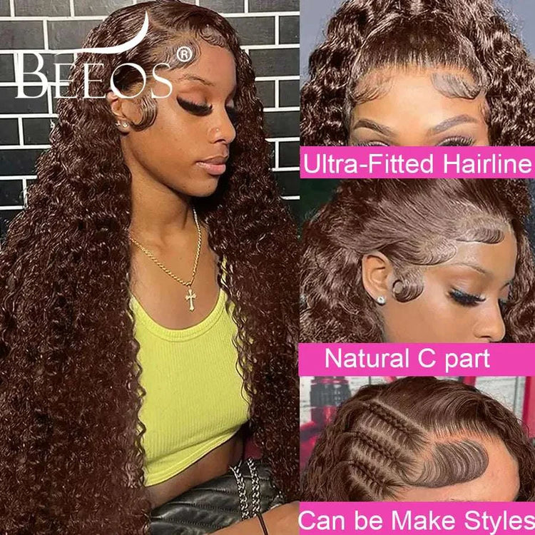 Perruque lace HD réal 13x6 marron foncé ondulée en cheveux humains Remy 100%