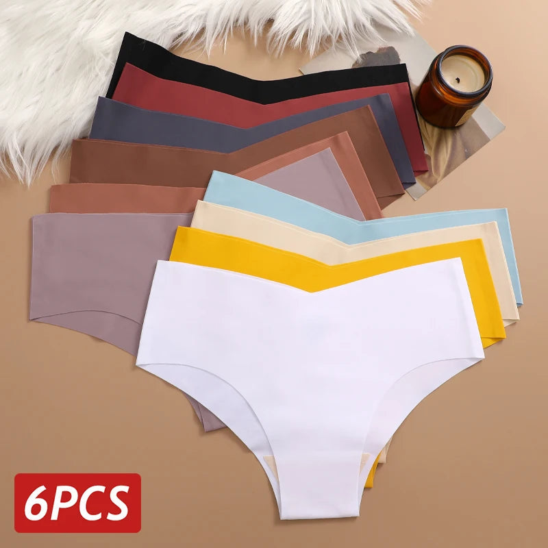 6PCS Women Seamless Panties Ice Silk Ultra Thin Briefs Sexy V Waist Underwear Female Breathable Lingerie Low Rise Underpants Khamik Shop Online
