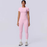 Rooftrellen New 2PCS/set Yoga Set Summer Quick Drying Fitness Sports Workout Top T-Shirt High Stretch Seamless Yoga Leggings Set Khamik Shop Online