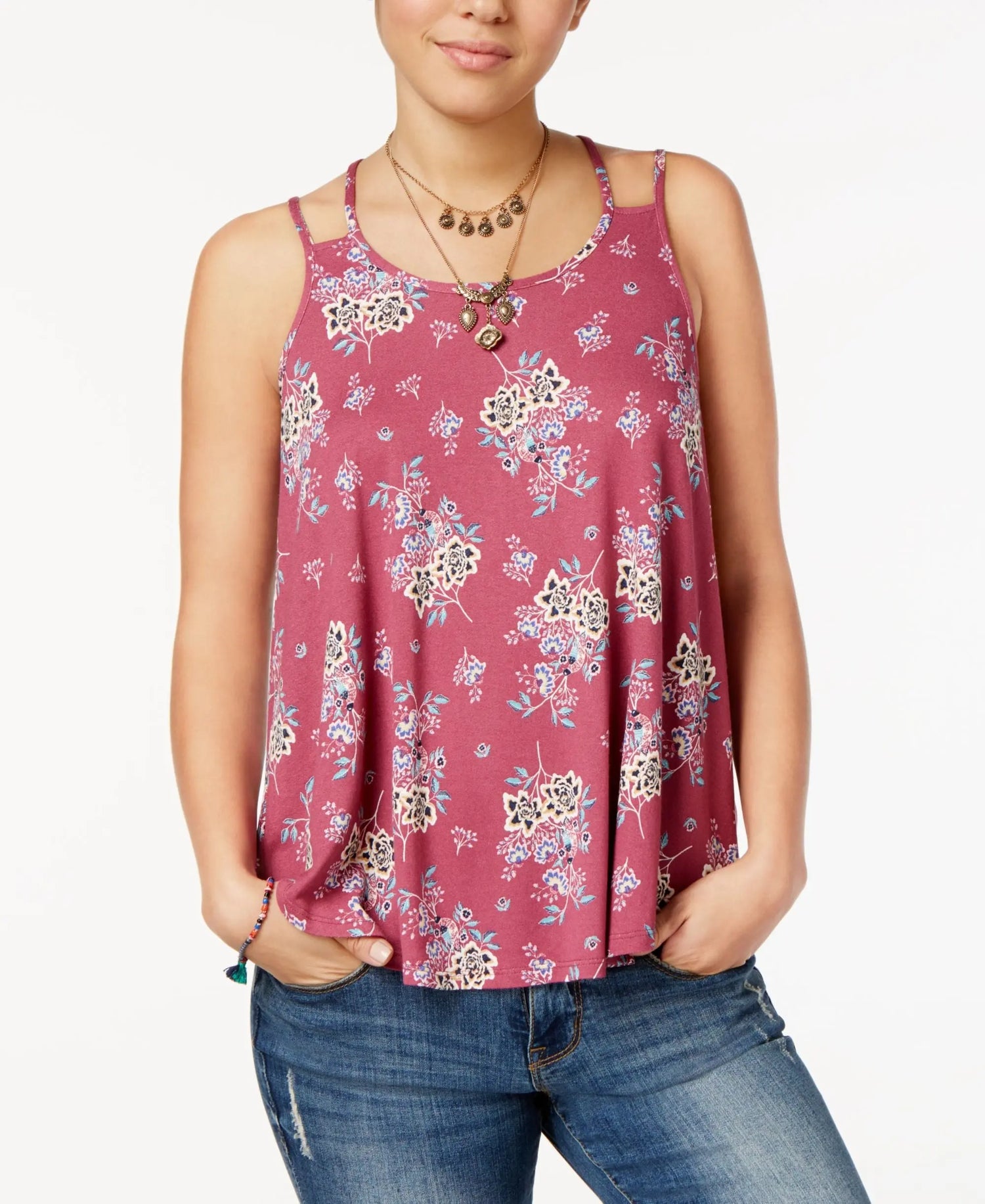 Hippie Rose Juniors Printed Double Strap Tank Top Amber Chrysippus