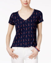 Maison Jules Cotton Printed V Neck T-Shirt Amber Chrysippus