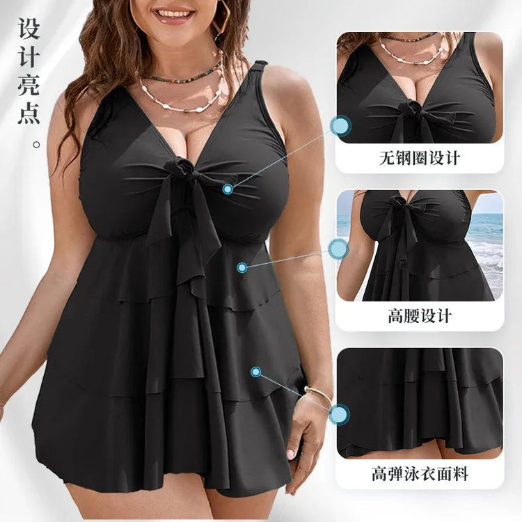 Woman Tankini Swimsuit Sleeveless Swimwear Plus Size High Waist Bathing Suit Ruffled Skirt Solid Black Swimsuit Two Tummy Khamik Shop Online