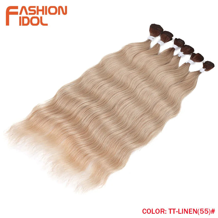 FASHION IDOL Water Wave Hair Bundles Synthetic Hair Extensions Ombre Blonde Hair Weave Bundles 6pcs 20" High Temperature Fiber Khamik Shop Online