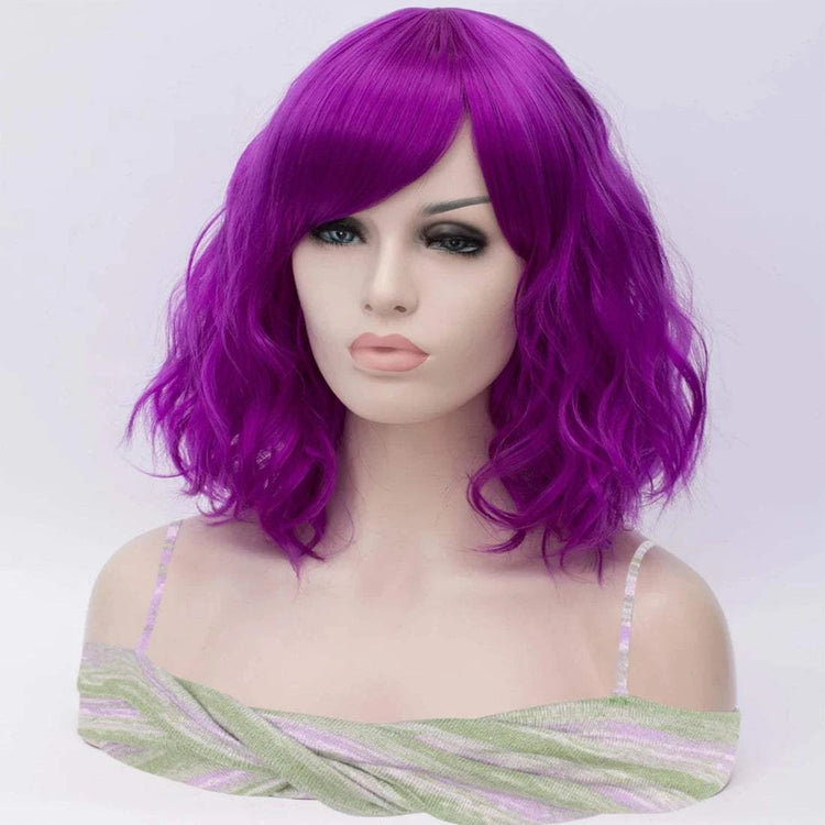 Short Purple Wavy Synthetic Wig With Side Bangs for Women Daily Cosplay Party Wear Khamik Shop Online