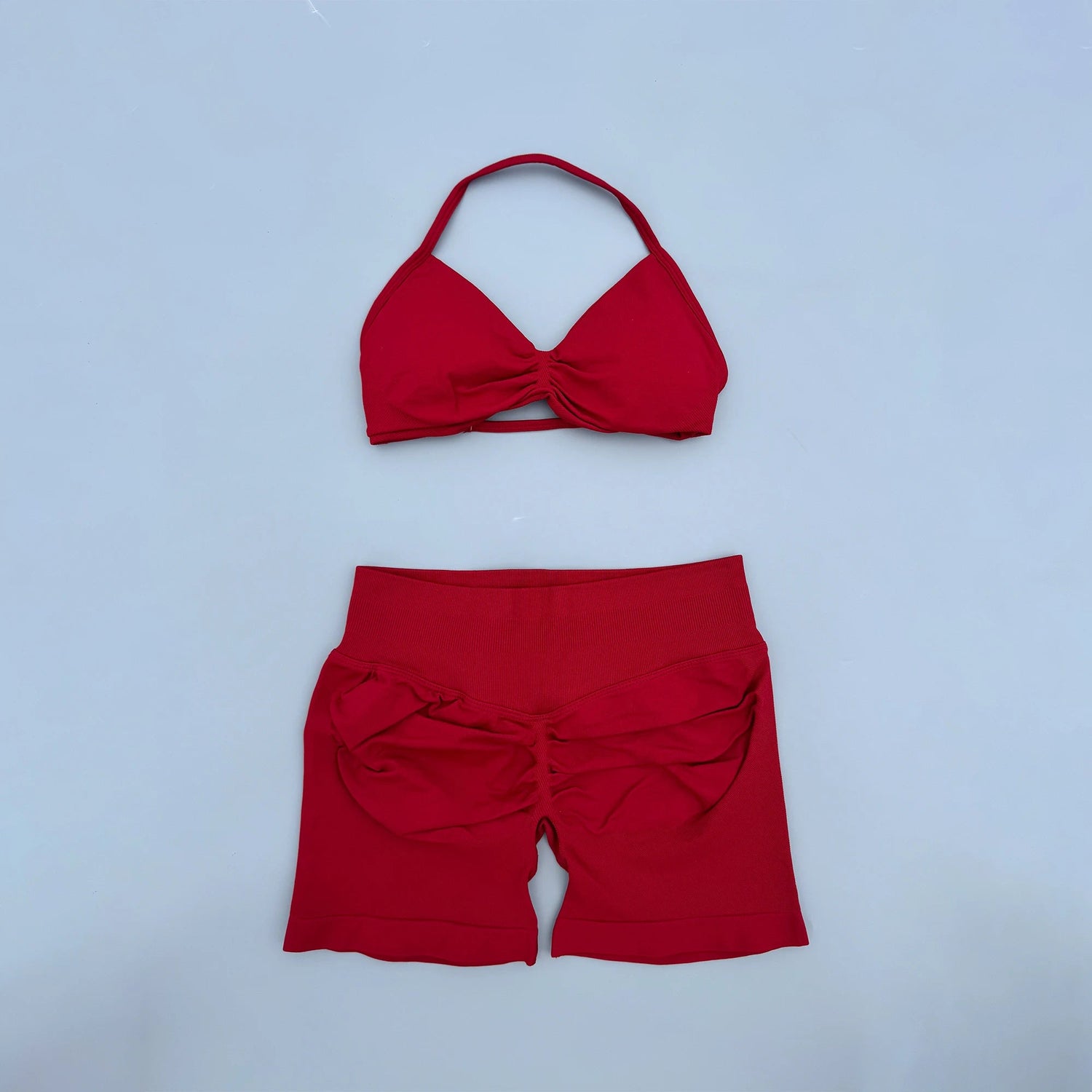 AURA SHARK Strappy Bra Gym Set Women High Support Thin Strap Seamless Halter Sports Scrunch Workout Yoga Set 2 Piece Khamik Shop Online