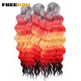 FREEDOM Synthetic Curly Braiding Hair Extensions 24 Inch/60 cm Long Deep Wavy Twist Crochet Braids Hair Ombre Brown Rainbow Hair Khamik Shop Online