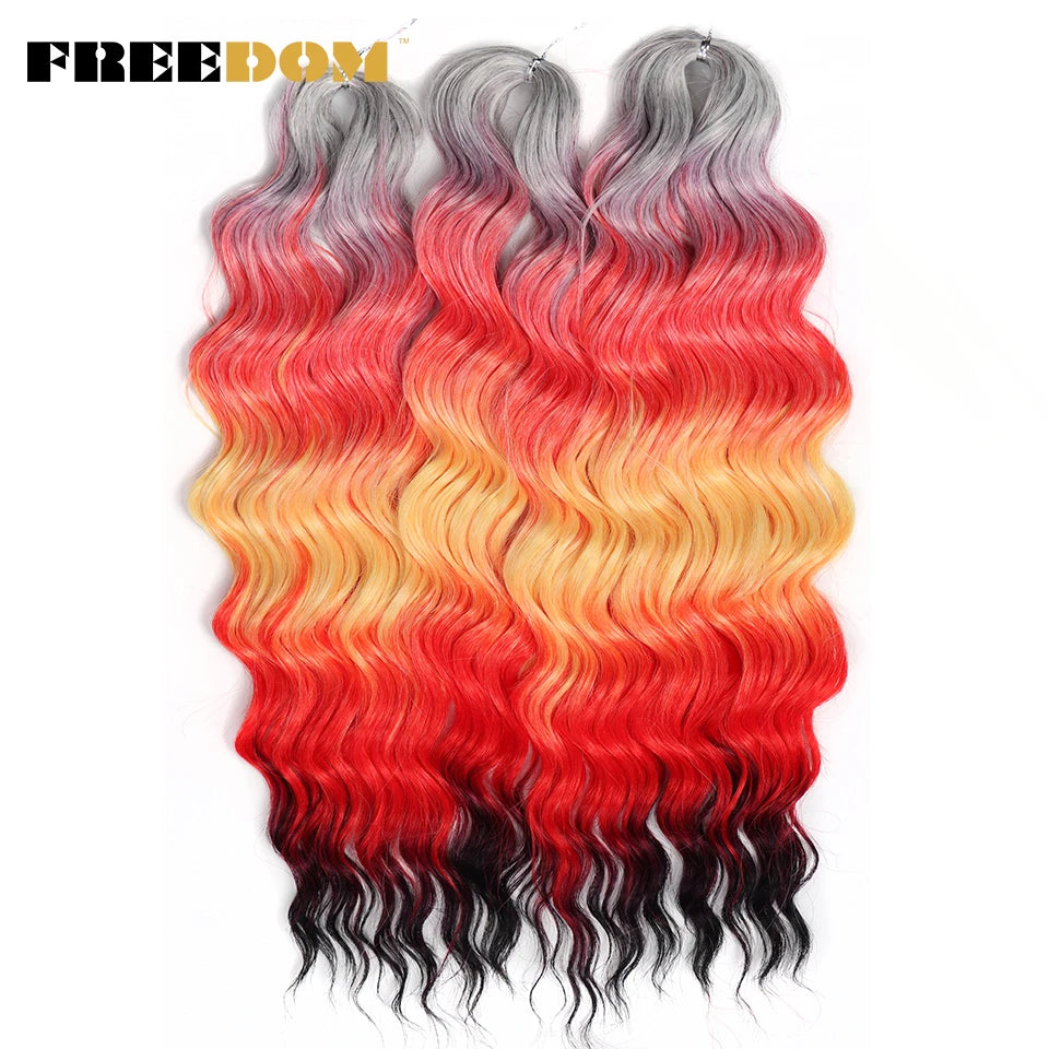 FREEDOM Synthetic Curly Braiding Hair Extensions 24 Inch/60 cm Long Deep Wavy Twist Crochet Braids Hair Ombre Brown Rainbow Hair Khamik Shop Online
