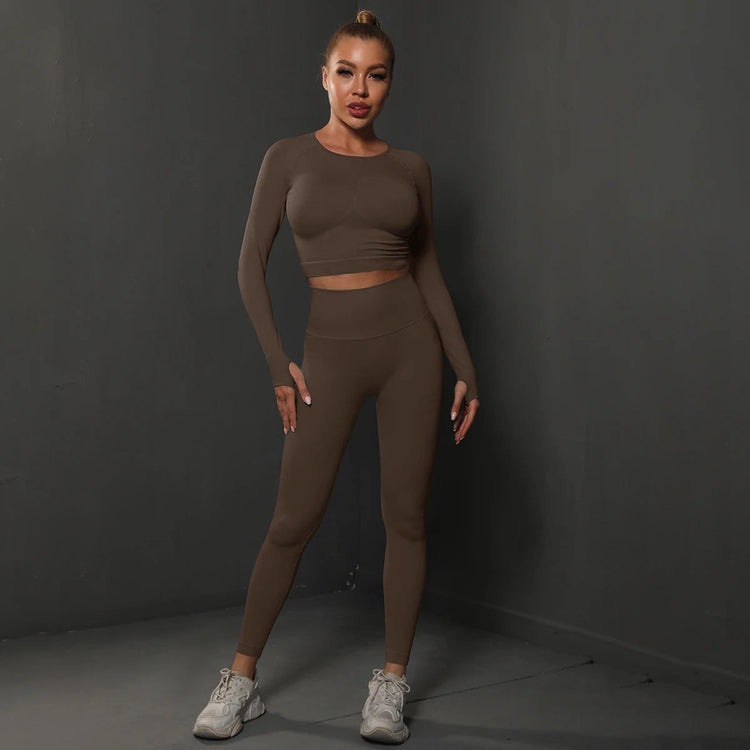 2Pcs Women Sets Energy Seamless Gym Suits Bubble Butt Sports Pants+Long Sleeve Shirts Push Up Running Sets Tracksuits Tights Set Khamik Shop Online
