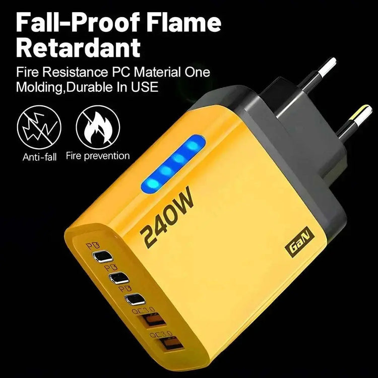 240W GaN USB C Charger 5 in 1 Fast Charging Phone Charger Power Adapter For iPhone Samsung Xiaomi Type C EU/US Plug Wall Charger Khamik Shop Online