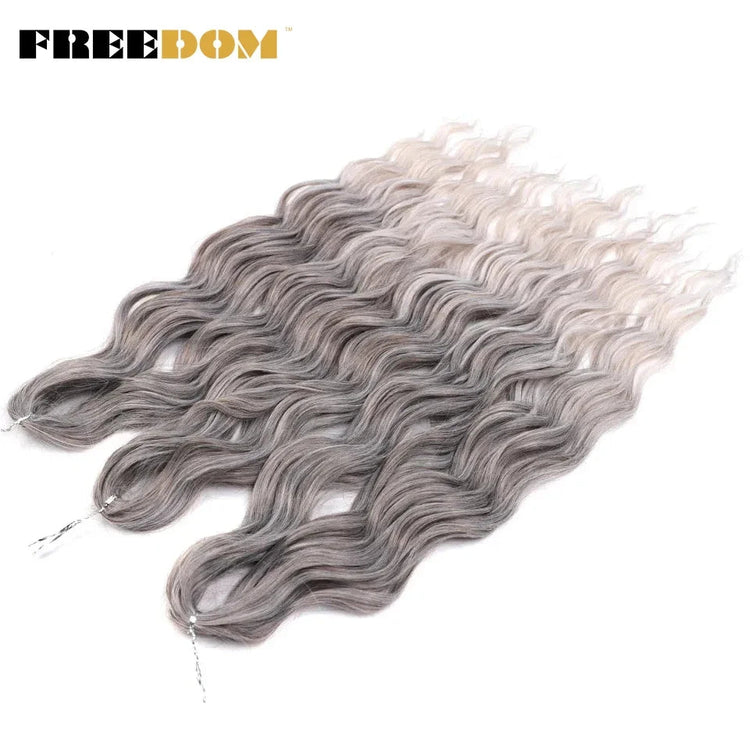 FREEDOM Synthetic Curly Braiding Hair Extensions 24 Inch/60 cm Long Deep Wavy Twist Crochet Braids Hair Ombre Brown Rainbow Hair Khamik Shop Online