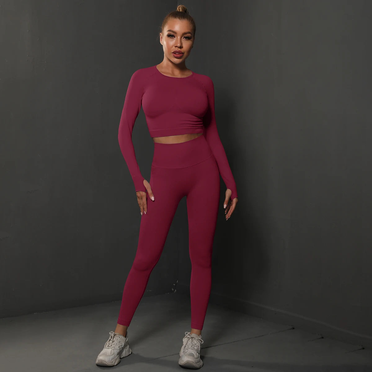 2Pcs Women Sets Energy Seamless Gym Suits Bubble Butt Sports Pants+Long Sleeve Shirts Push Up Running Sets Tracksuits Tights Set Khamik Shop Online