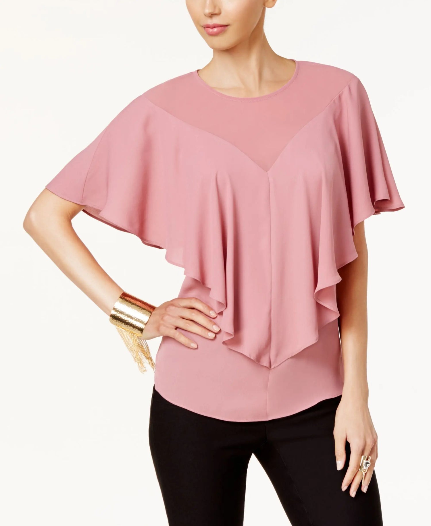 Thalia Sodi Ruffle Overlay Top Amber Chrysippus