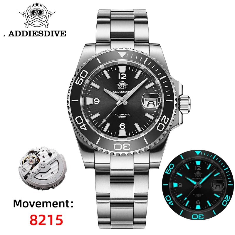 ADDIESDIVE New Diving Gift Watch Men 8215 Automatic Sapphire AR Coated Glass Ceramic Bezel Waterproof 200m Luminous Stainless St Khamik Shop Online