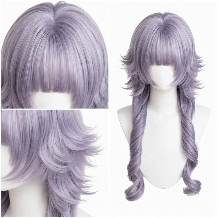 Perte de cheveux synthétiques violets lavande avec tête anti-raide et frange