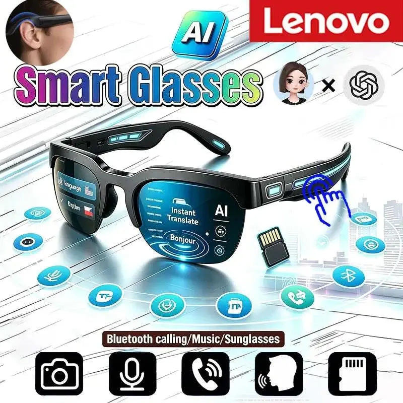 Lenovo HOT BT Audio Bone-Conduction Smart Glasses 150+ Language Real-Time Translation Music Glasses for Men Women Sports Running Khamik Shop Online