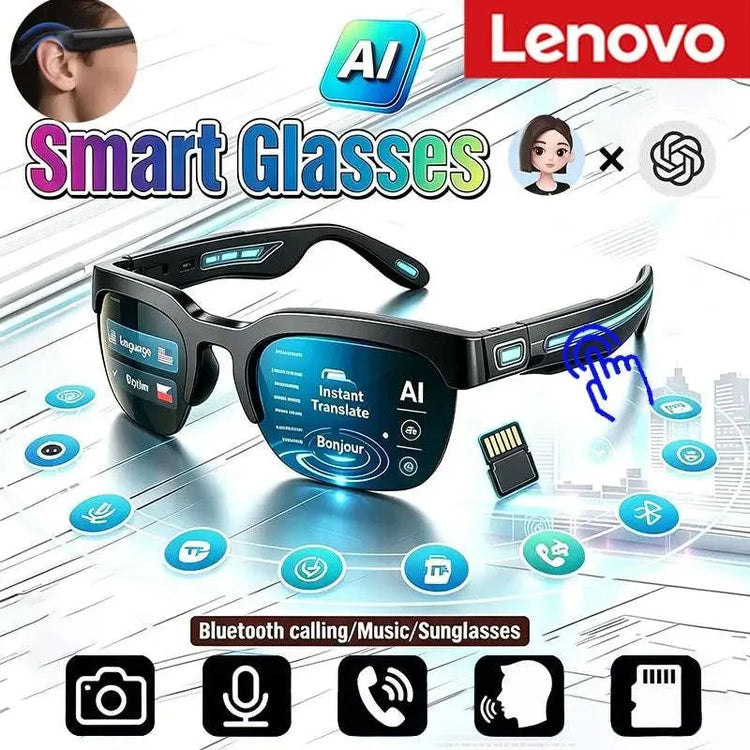 Lenovo HOT BT Audio Bone-Conduction Smart Glasses 150+ Language Real-Time Translation Music Glasses for Men Women Sports Running Khamik Shop Online