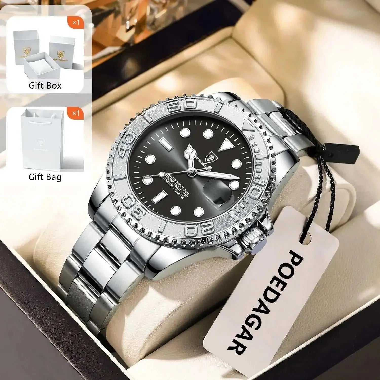 POEDAGAR Trendy Sport Man Watch Luminous Waterproof Stainless Steel Date Men Wristwatch Luxury Business Men&