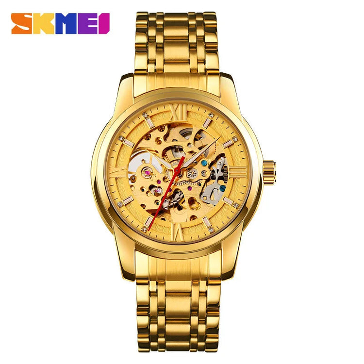 Fully Automatic Mechanical Watch Men Stainless Steel Circular Single Folding Buckle Metal Hollow Spiral Watch Reloj Hombre Khamik Shop Online