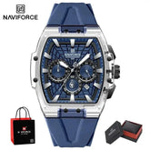 NAVIFORCE Mens Sport Watches 5ATM Waterproof Chronograph Tonneau Silicone Strap Luminous Casual Quartz Male Wristwatch Gifts box Khamik Shop Online