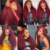 200 Density Burgundy Deep Wave Human Hair Wig 99J Colored 13x4 13x6 HD Water Curly Wave Full Lace Frontal Wigs For Women 46 Inch - Khamik Shop Online