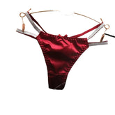 Sexy Silk Satin Thongs Hollow Out Fashion Solid Color Panties Cotton Crotch Low Waist Breathable Pure Color Women&