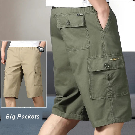 Mens Cargo Shorts Knee Pants Zipper Pocket Summer Cotton Shorts Climbing Jogger Elastic Waist Sports Wear Khamik Shop Online