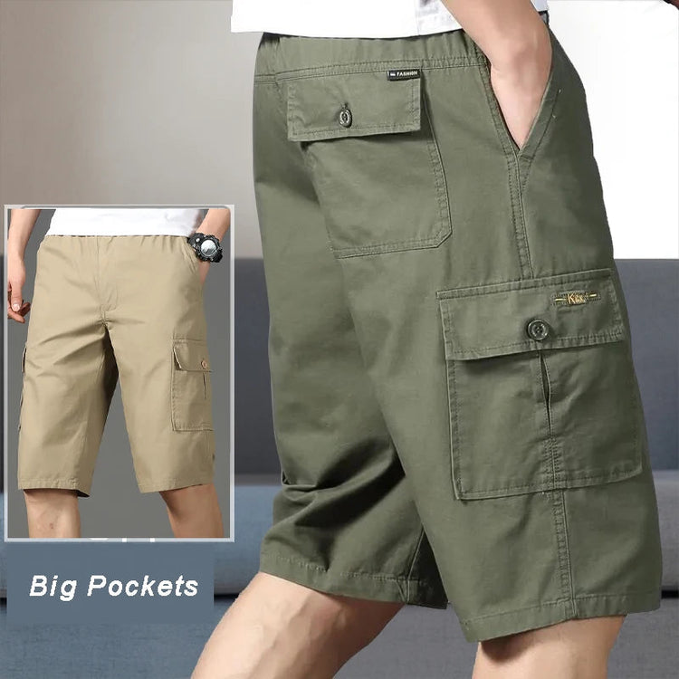 Mens Cargo Shorts Knee Pants Zipper Pocket Summer Cotton Shorts Climbing Jogger Elastic Waist Sports Wear Khamik Shop Online