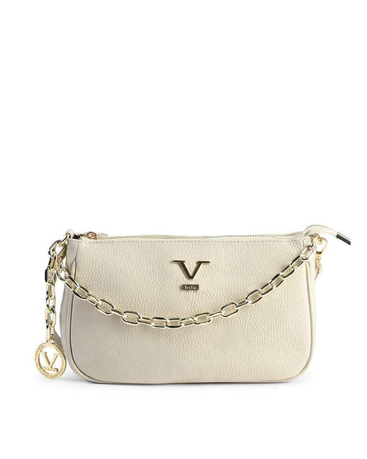 Sac mini femme V Italia VE1735-G en cuir beige DOLLARO, 26x16x10 cm, fabriqué en Italie