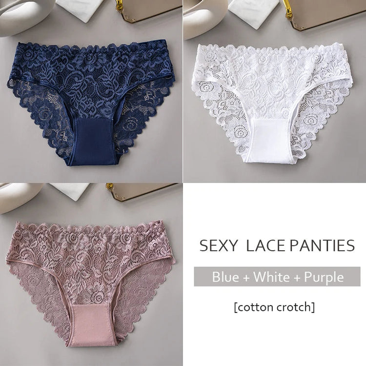 3PCS/Set Luxury Floral Embroidery Lace Panties Women Briefs Sexy Hollow Lingerie Female Underwear Ladies Breathable Underpants Khamik Shop Online
