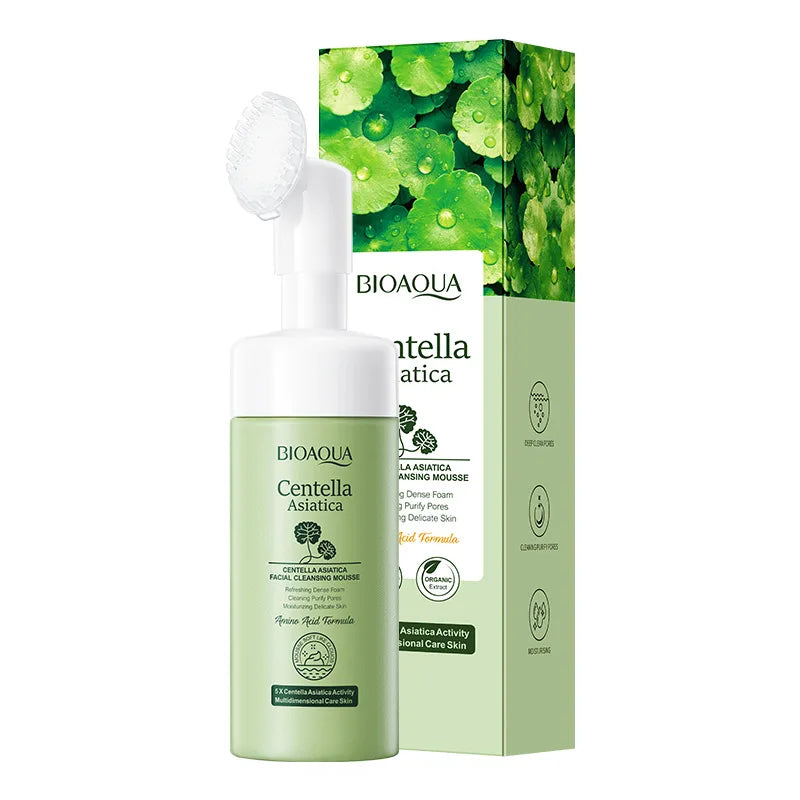 BIOAQUA Centella Asiatica Facial Mousse with Brush Deep Cleansing Pores Remove Cosmetic Residue Oil Control Gentle Face Cleanser