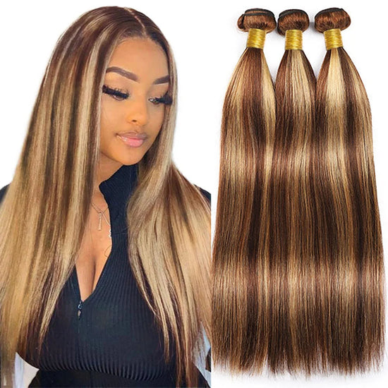 Highlight  P4/27 Straight Bundles Human Hair For Women Brown Blonde Hair Bundles Deal Colored Human Hair Weave Bundles Extension Khamik Shop Online