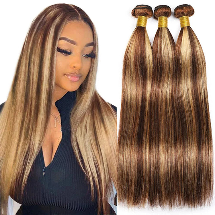 Highlight  P4/27 Straight Bundles Human Hair For Women Brown Blonde Hair Bundles Deal Colored Human Hair Weave Bundles Extension Khamik Shop Online
