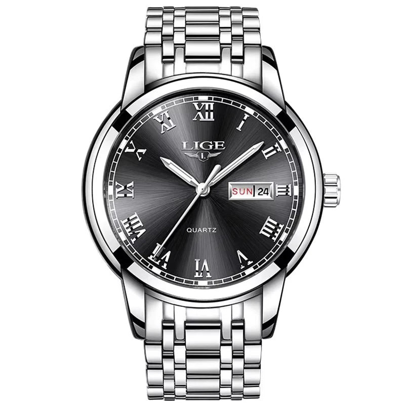 LIGE Top Brand Luxury Quartz Man Watch Fashion Business Stainless Steel Watches for Men Waterproof Casual Auto Date Weeks Clocks