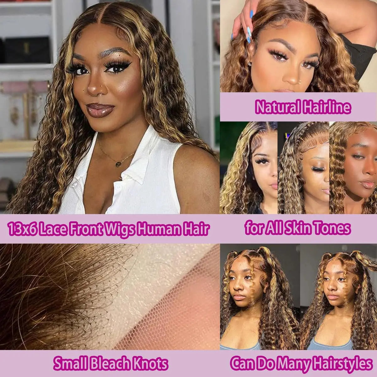 36 Inch Deep Wave P4/27 Highlight Ombre 13x6 13x4 HD Transparent Lace Front Wigs Curly Lace Frontal Wigs for Women Pre Plucked Khamik Shop Online
