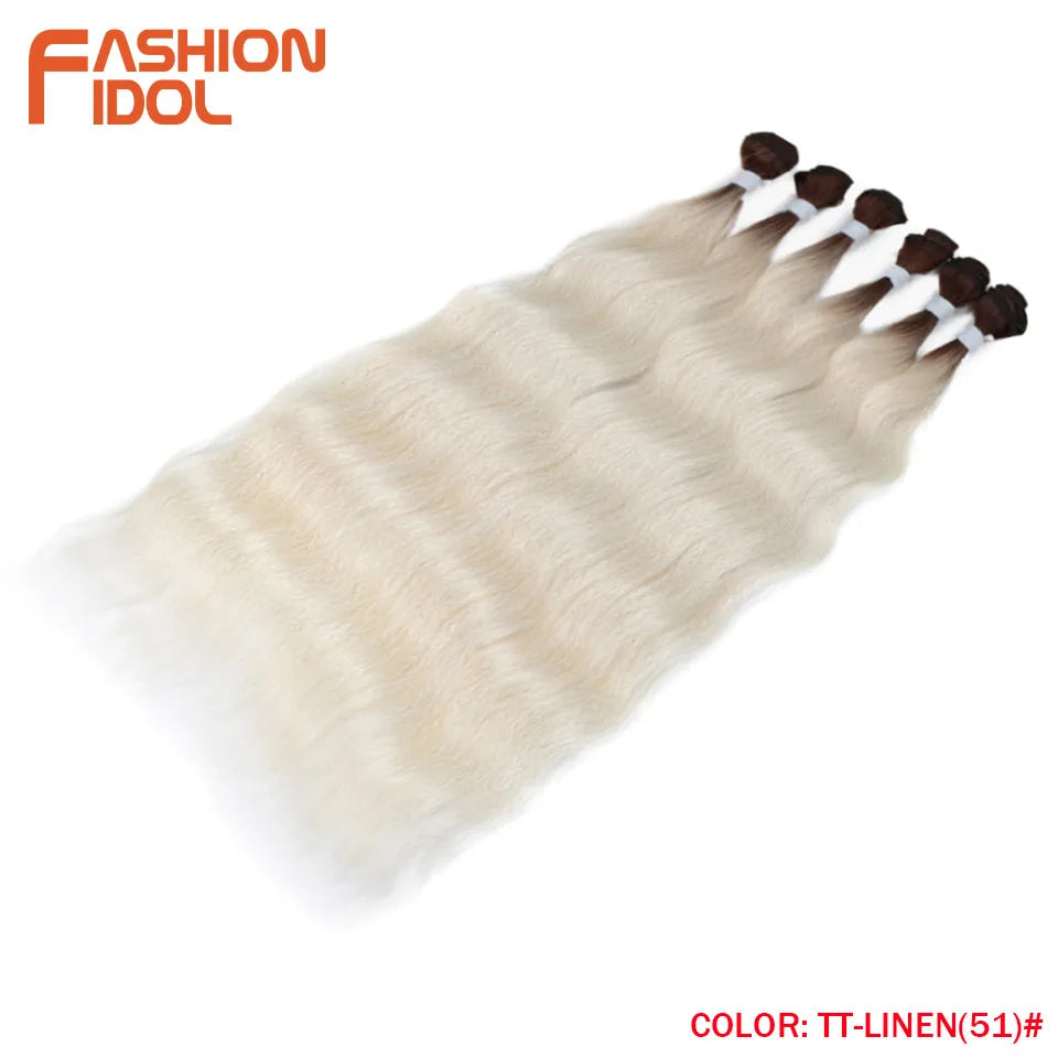FASHION IDOL Water Wave Hair Bundles Synthetic Hair Extensions Ombre Blonde Hair Weave Bundles 6pcs 20" High Temperature Fiber Khamik Shop Online