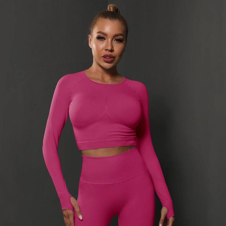 2Pcs Women Sets Energy Seamless Gym Suits Bubble Butt Sports Pants+Long Sleeve Shirts Push Up Running Sets Tracksuits Tights Set Khamik Shop Online