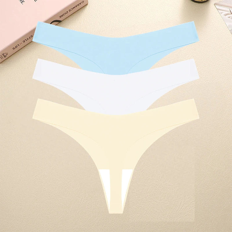 3PCS/SET Sexy G-String Underwear Female T-back Intimates Lingerie Seamless Low Waist Underpants 10 Color Lady Bikini Panty XS-XL Khamik Shop Online