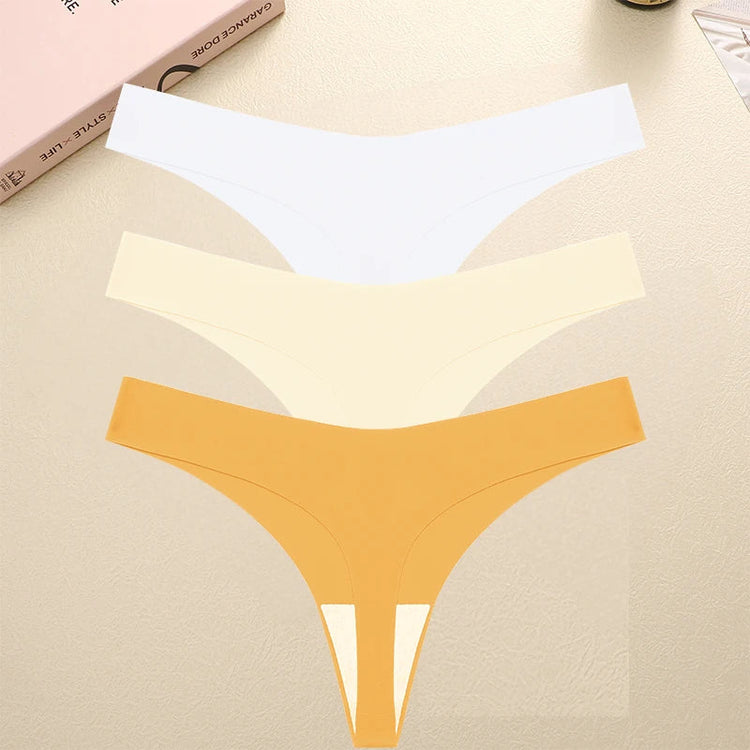 3PCS/SET Sexy G-String Underwear Female T-back Intimates Lingerie Seamless Low Waist Underpants 10 Color Lady Bikini Panty XS-XL Khamik Shop Online