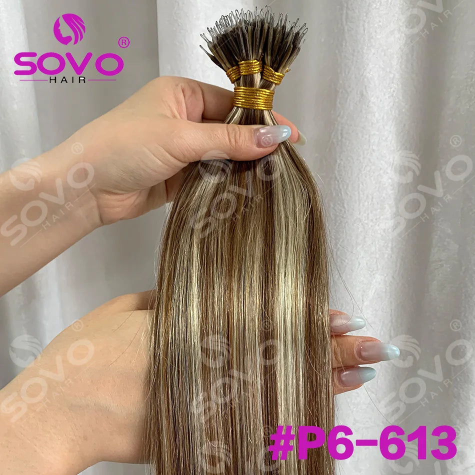 Nano Ring Hair Extensions Human Hair 100 Strands Remy European Straight Hair Natural Blonde Invisible Reusable Khamik Shop Online