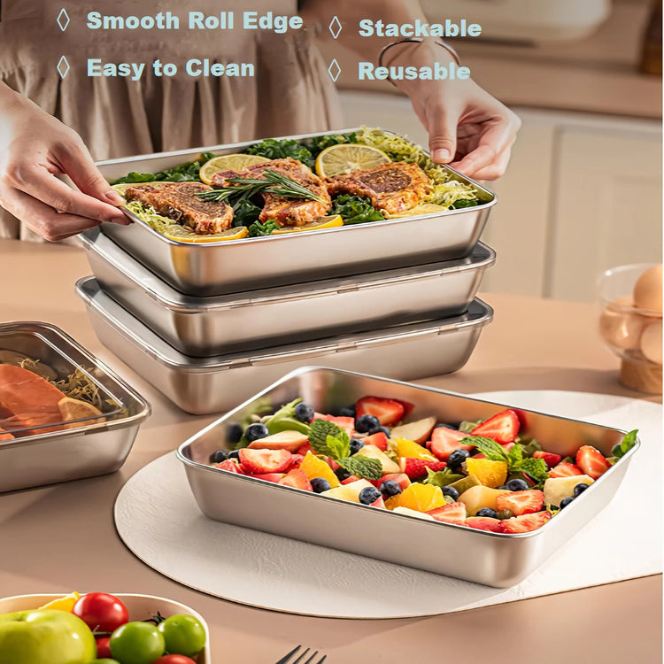 3pcs Stainless Steel Food Containers & Lunch Box, Leakproof Stackable Clear Lids, Kitchen Items and Accessories for Camping Khamik Shop Online