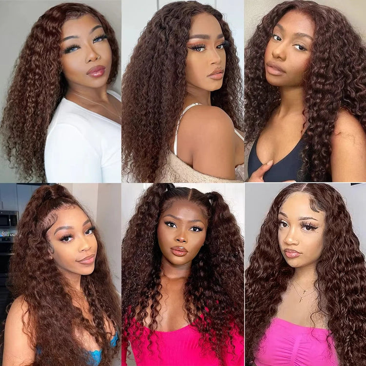 34 Inch Deep Wavy Lace Front Wig in Chocolate Brown Featuring 200 Density And 13X6 HD Lace. This Curly Human Hair Wig Is Ideal for Women And Comes with Pre-Added Natural Hair Threads in Shade 4 Brown Khamik Shop Online