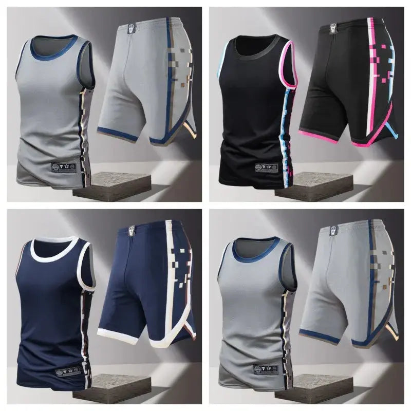 Summer Daily Outdoor Leisure Trend Versatile Sportswear Men Fashion Trend Sports Sleeveless Vest Five Quarter Shorts 2-piece Set Khamik Shop Online