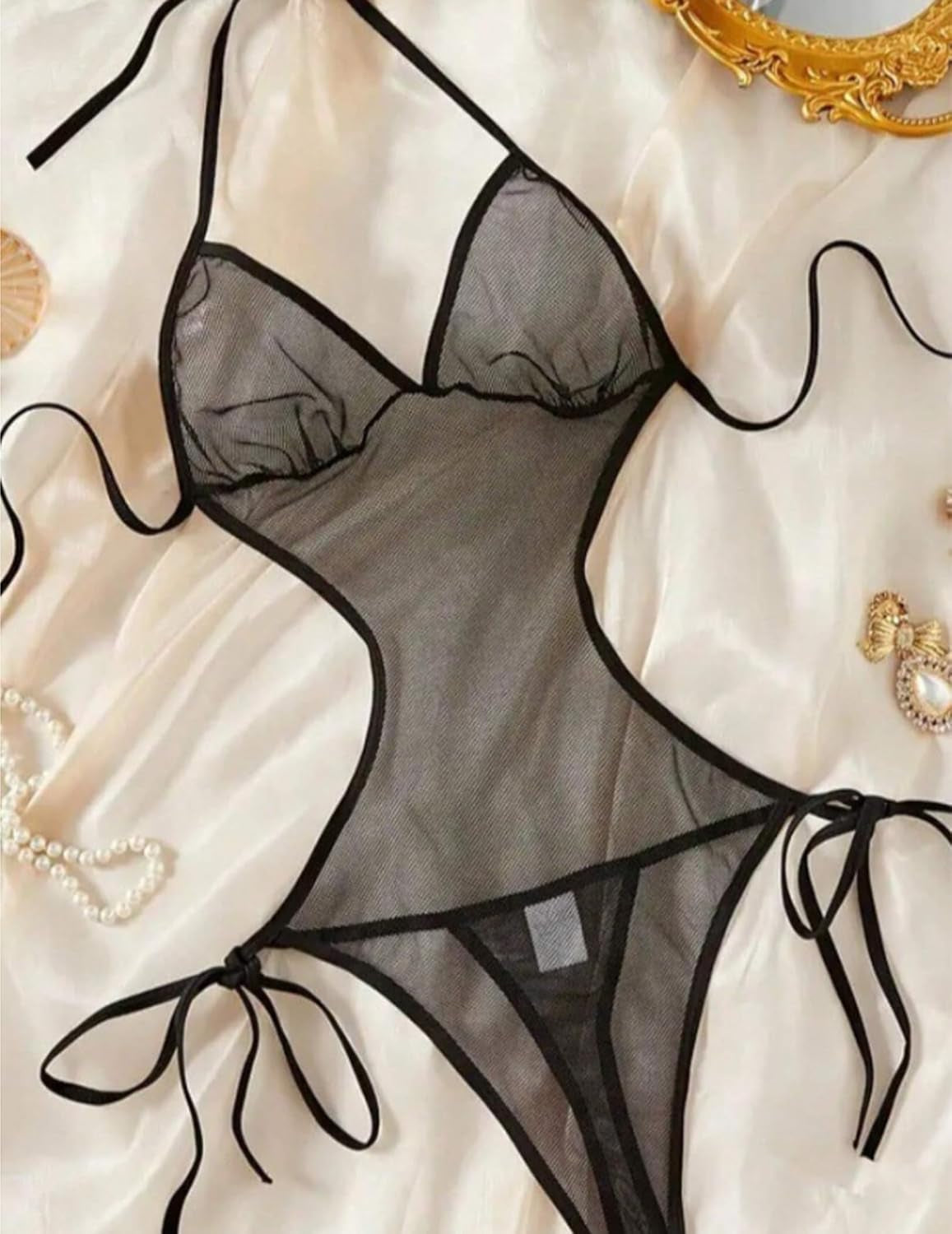 Sexy Lingerie for Women Lace Bodysuit Deep V Teddy Mesh Bodysuit