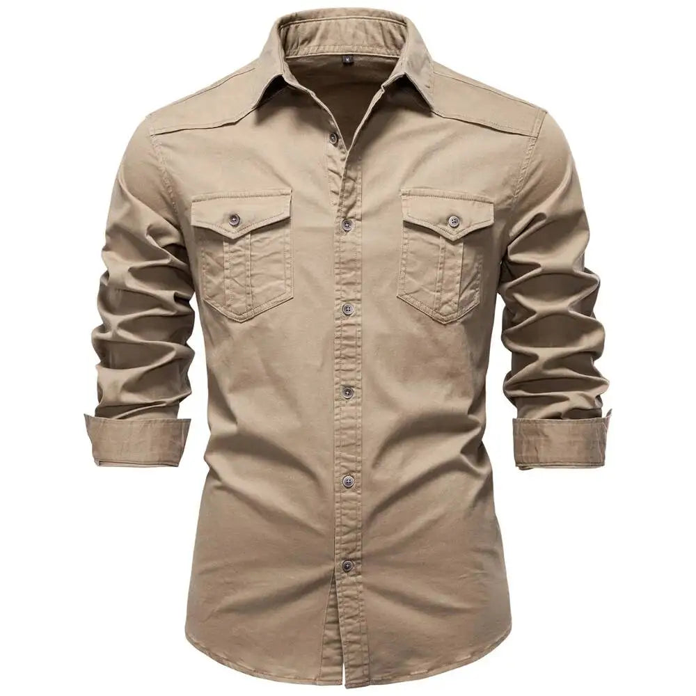 AIOPESON 2026 Business Cotton Pocket Shirt Long Sleeve Quality For Casual Slim Fit Solid Color Men Shirts Khamik Shop Online
