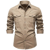 AIOPESON 2026 Business Cotton Pocket Shirt Long Sleeve Quality For Casual Slim Fit Solid Color Men Shirts Khamik Shop Online
