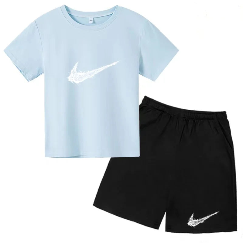 Summer Brand White T-shirt+Shorts Two-piece Set Kids New Clothing Fashion Letter Boy Girl3-13Yrs Sports Short-sleeved Casual Set Khamik Shop Online