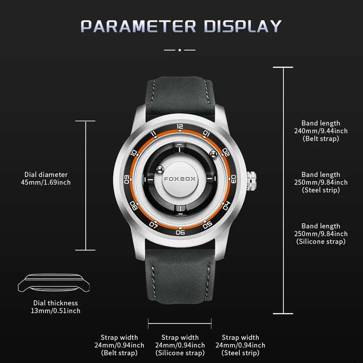 FOXBOX Magnetic Driven Watch Fashion Waterproof Quartz Wristwatch Rolling Steel Ball Pointer Sports Watches Military Clock+Box Khamik Shop Online