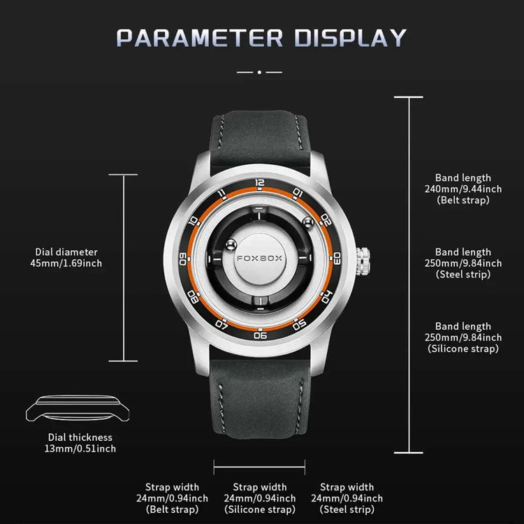 FOXBOX Magnetic Driven Watch Fashion Waterproof Quartz Wristwatch Rolling Steel Ball Pointer Sports Watches Military Clock+Box Khamik Shop Online